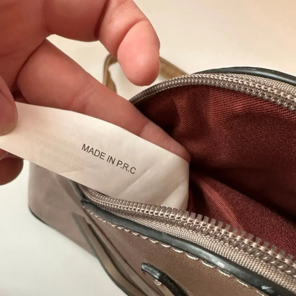 David Jones Paris Leather Mini Backpack Purse Taupe Top Handle Adjustable Straps